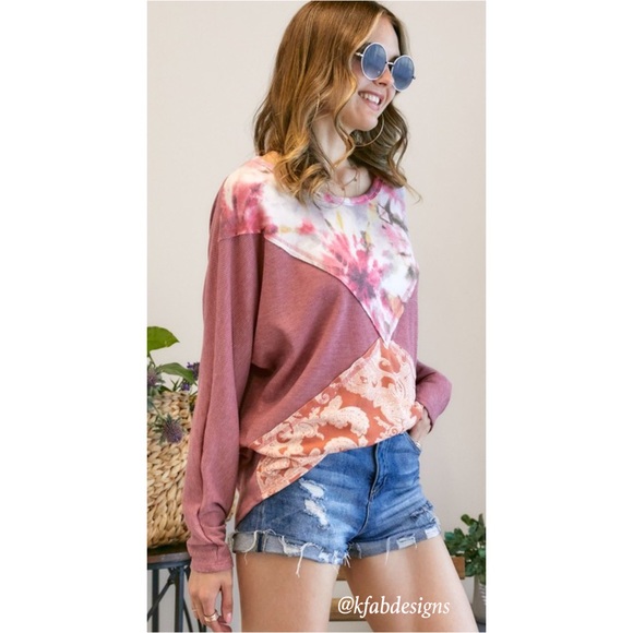 LAST 2! Color Block Paisley/Tie Dye Print Super Soft Top! - Picture 6 of 8